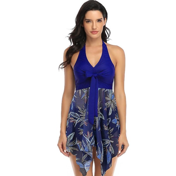 Endelte Badedrakter For Kvinner Magekontroll Badetøy Bikini Dark blue XL