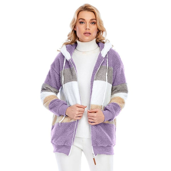 Naisten takki hupulla, muodikas, pitkähihainen, tuulenpitävä, lämmin ja väljä 5XL Purple