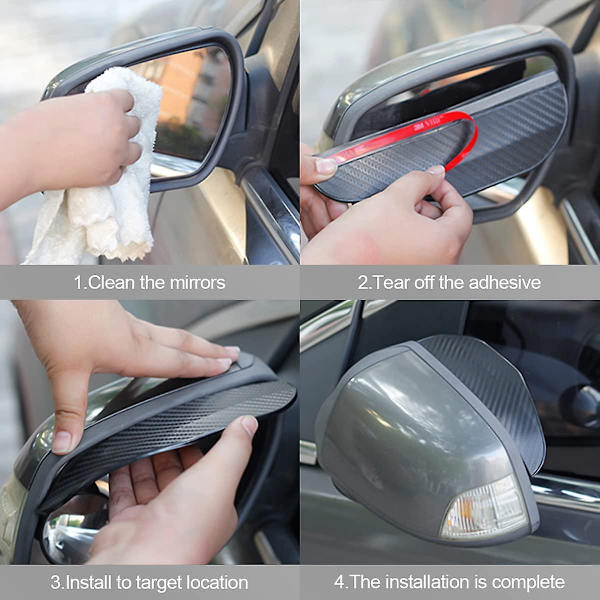 2 st Car Backspegel Regn Visir Guard, Kolfiber Bil Sidospegel Regn Ögonbryn, Vattentät Auto Speglar Regn Visir Rök Guard
