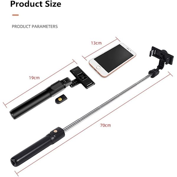 360° kääntyvä Bluetooth Selfie-keppi, teleskooppinen puhelinpidikkeellä, 3-in-1 jalusta Monopod, langaton kaukosäädin