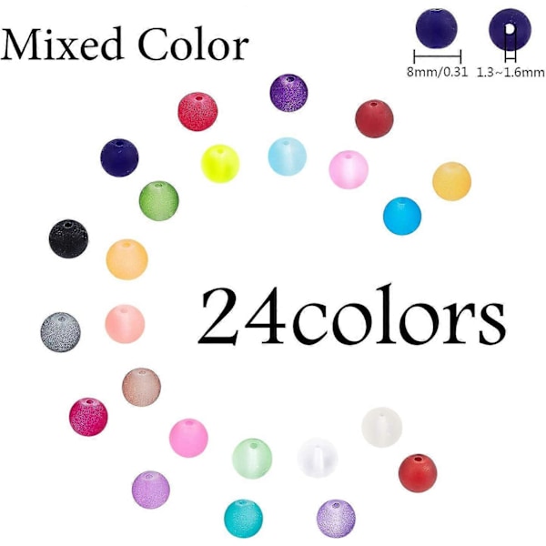 24 Farger 8mm Frostet Glassperler 670 stk. Transparent Matt Runde Perler Assortert Parti for Armbånd Halskjeder Perlearbeid Smykkefremstilling