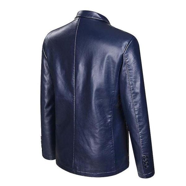 Herre Casual Hakket Krave 2 Knap Slim Faux Læder Blazer Jakkesæt Jakke Navy 4XL