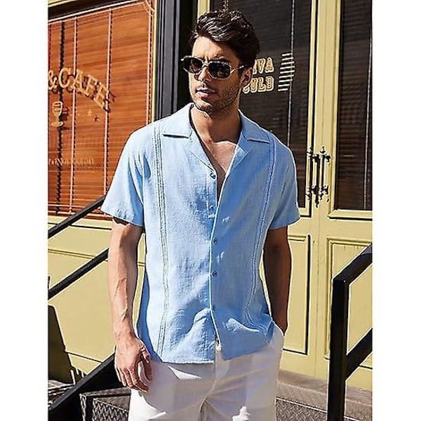 Miesten lyhythihainen Guayabera-paita, rento napitettava rantapaita Grey XL