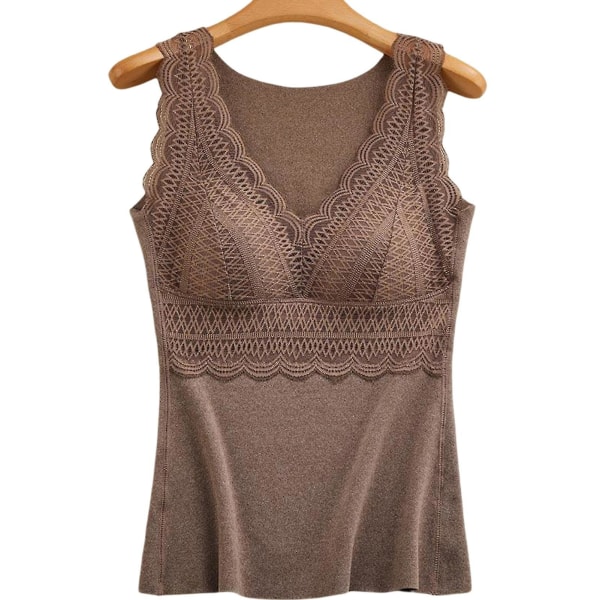 Ny dam sömlös termisk väst underkläder feber hög elastisk väst spets botten 2XL Coffee