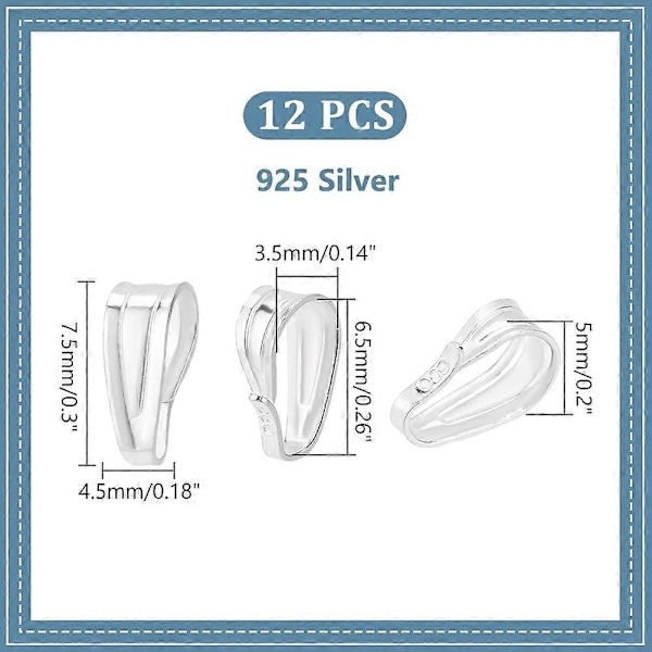 12 st 925 Sterling Silver Pinch Bails Snäppfästen Berlockhållare Krok Pinch Clip Hängande Hänglås Berlockhållare Halsbandskontakter för Halsband C