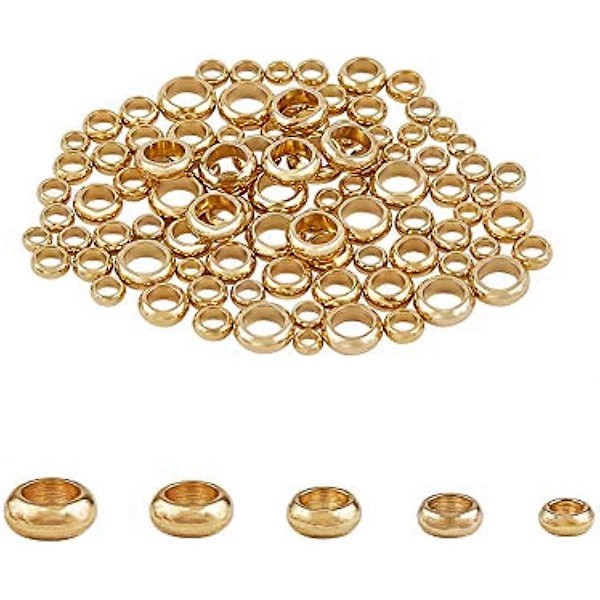 5 Storlekar Gyllene Distanspärlor 100st 3-6mm Rondelle Distanspärlor Rostfritt Stål Lösa Pärlor Slät Yta Pärlor Hitta för DIY Armband Halsband Smycke