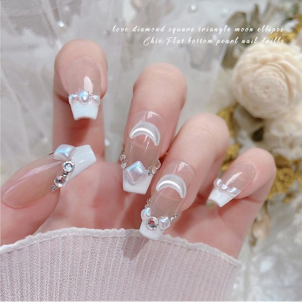 1200 st vita nageldekorationer Flatback måne/ovala former 3d nageldekorationer material utsmyckningar för nagelkonst DIY-hantverkstillbehör 6*8.5MM
