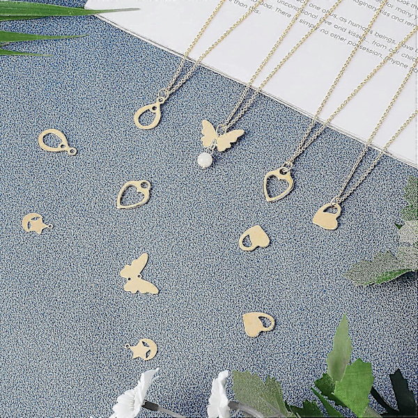 40 stk. Stjerne med Måne/Hjerte/Sommerfugl/Dråbe Charm Hypoallergeniske Link Charms Rustfrit Stål Vedhæng Gyldne Charms