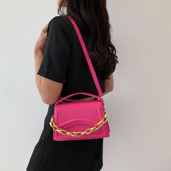 Dam axelväska retro klassisk plånbok PU läder clutch handväska magnetlås. Rose red