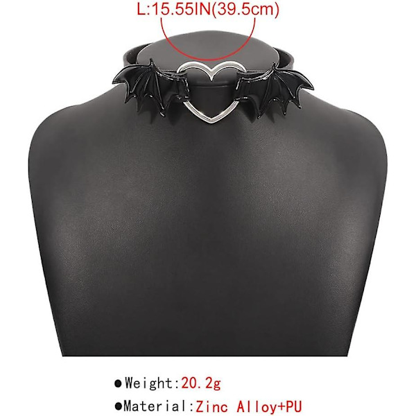 Gotisk vampyrhalsband med hjärtvingar svart läder choker halsband fest accessoarer smycken för kvinnor och flickor