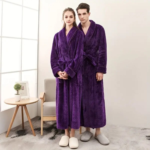 1 st par stil badrock, tjock långärmad lång badrock, supermjuk loungewear, lång rock för höst och vinter, badrumstillbehör M purple