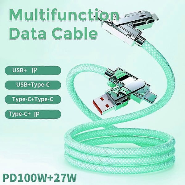 AHASTYLE XC04 1m PD 27W Datakabel USB-A/Type-C til Type-C/IP Ladekabel - Grøn Green