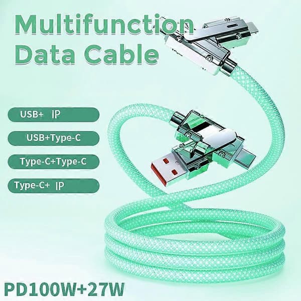 AHASTYLE XC04 1m PD 27W Datakabel USB-A/Type-C til Type-C/IP Ladekabel - Grønn Green