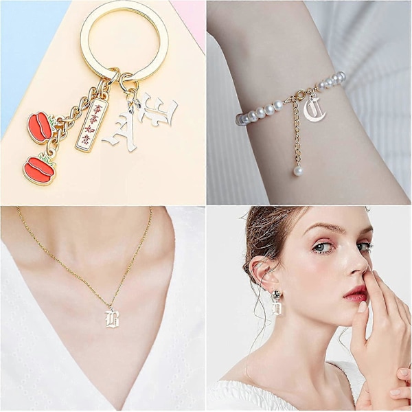 26 Alfabet Bogstav Charms Rustfrit Stål A-Z Flatback Metal ABC Hul Gotisk Tibetansk Stil Vedhæng Mini Initialer Perler med Hul til Personlig Je