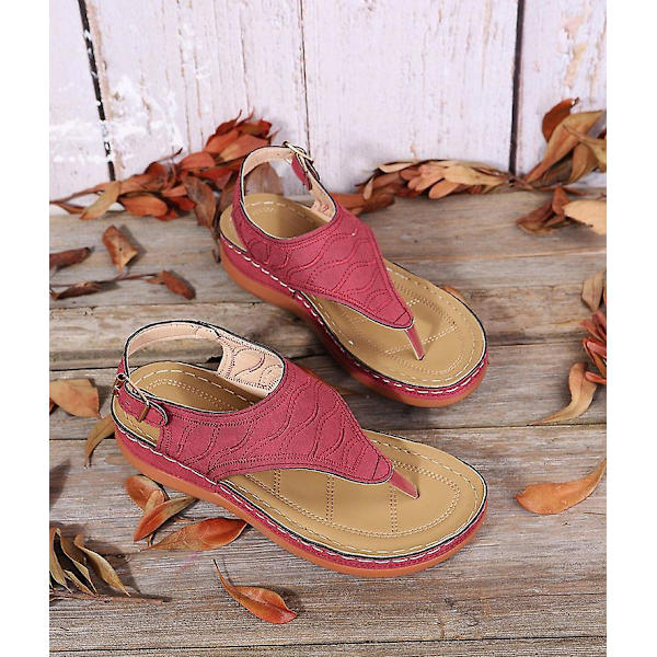 Dam Solid Color Broderade Flip Flop Sandaler Strandtofflor 086 Red EU 41