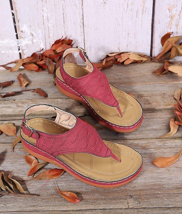 Dames Solid Farvede Brodererede Flip Flop Sandaler Strandtøfler 086 Red EU 35