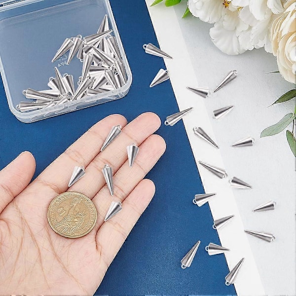 60 st. rostfritt stål konformade berlocker 13~17mm Hypoallergena PunkStyle Berlocker Spikberlocker Hängande Örhänge Berlocker för DIY Smyckestillverkning