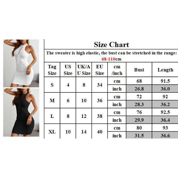 Dame Kjole med omslag, Sexy Ermeløs Bodycon Strikkekjole Black S