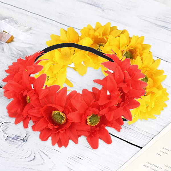 2-pack solroskrona Boho-krona solroshuvudband blomma håraccessoar (regnbåge) Red*Yellow