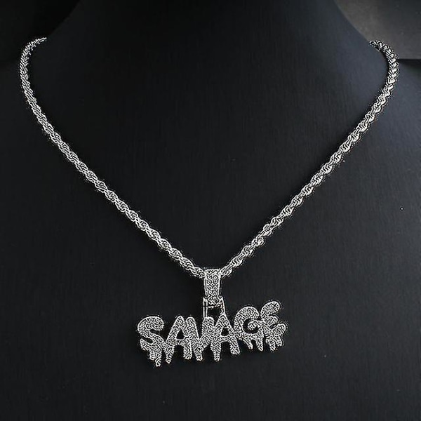 Punk Savage Letter Halsband &amp; Hänge Shiny Ice Out Link Chain Halsband med tenniskedja Choker Hip Hop smycken för män Imitation Rhodium Plated
