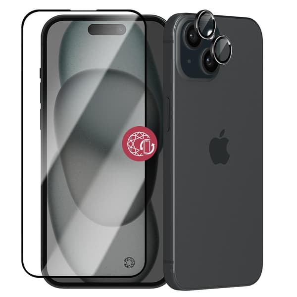 Skydd för iPhone 15 Plus Okrossbart Glas och Linsskydd, Transparent