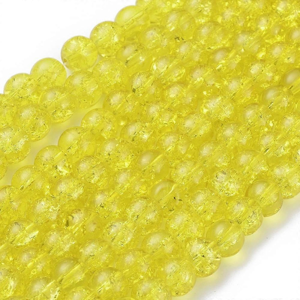 1 Sträng Gula Krackelerade Glasrunda Pärlor Strängar 8mm Hål: 1,3~1,6mm ca 100st/sträng 31,4 tum