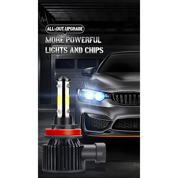 H11/h8/h9/h16 LED-lampor, 600 % starkare LED-lampor, 50 000+ timmars livslängd, 6000k Xenon White Non-polarity, 2-pack H1