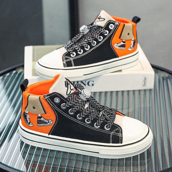 Barnesko Canvas Sko Mote Sneakers Lav Topp Tennissko Snøresko Casual Sko 3D606 Orange EU 35