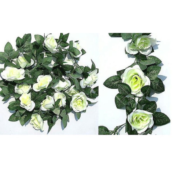 2 stk. kunstige rosenranker silke roser vinstok kunstig blomst hængende guirlande med grønne blade falsk blomsterarrangement