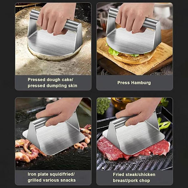 Hamburgerpresse, hamburgerpresse, rund og firkantet hamburgerpresse for bacon, biff, smørbrød, non-stick hamburgerverktøy for flat topp rund