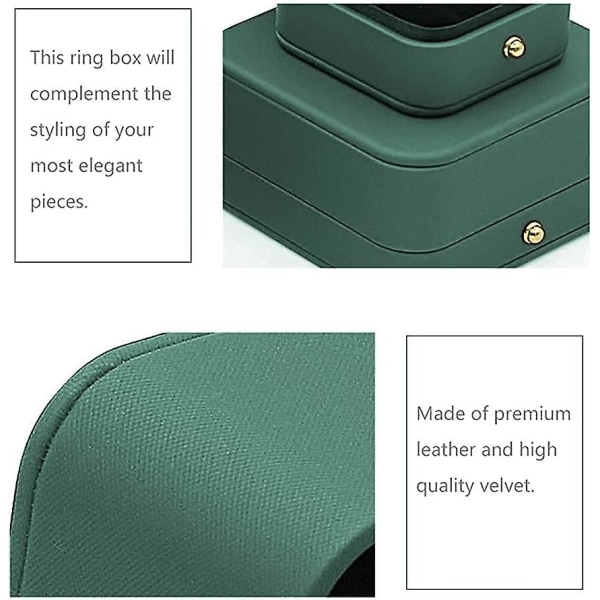 Förlovningsring Box Grön, fyrkantig läder sammetsring bärare Box, Premium Gorgeous Vintage Single Slot Ring Box För Förslag, Bröllop, Ceremoni, Anniv