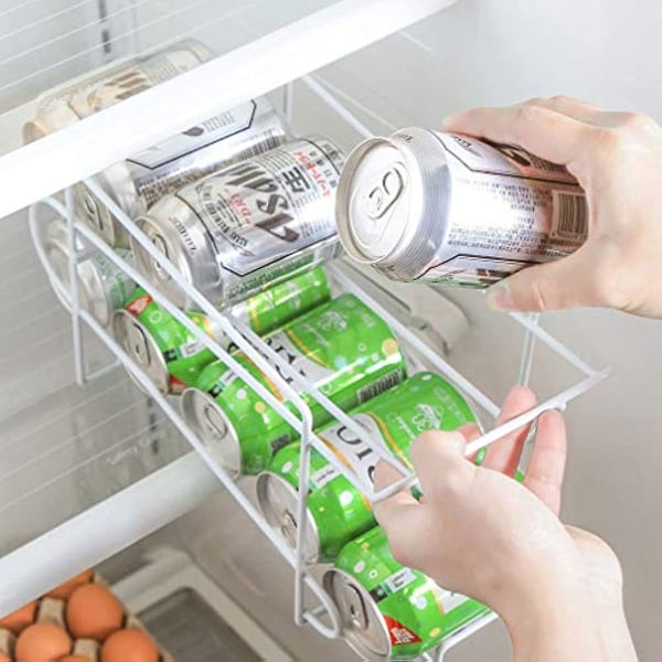 Kylkylskåpshållare för burkar, dubbellagers, för juice, öl, cola, organiserare, förvaring, dryck, läsk, coca-cola, ölburksdispenser, förvaringsställ, kylskåp