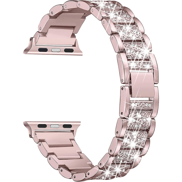 Bling band kompatibla med Apple Watch Band 38mm 40mm 41mm 42mm 44mm 45mm Iwatch Series 7/6/5/4/3/2/1/se, Dressy Smycken Metallarmband Justerbar Wr Rose Gold 38mm-40mm-41mm