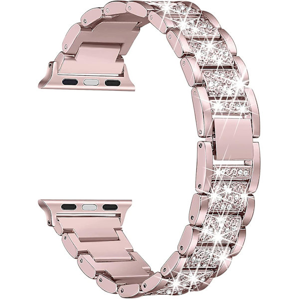 Bling Bands Kompatibel med Apple Watch Band 38mm 40mm 41mm 42mm 44mm 45mm Iwatch Serie 7/6/5/4/3/2/1/se, Dressy Smycken Metall Armband Justerbar Wr Rose Gold 38mm-40mm-41mm
