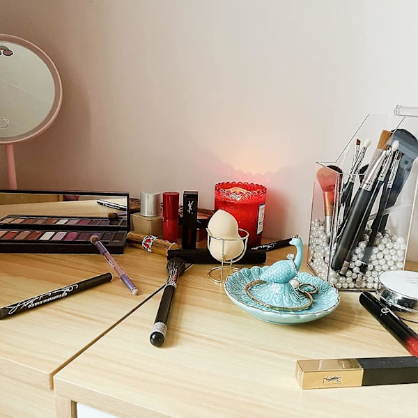 Ringholder, Keramisk Påfugl Smykketallerken Organizer (blå)