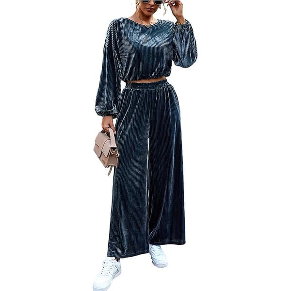 Dame Velour 2-delt Sæt, Sweatsuit Sæt Lounge Sæt Blue L