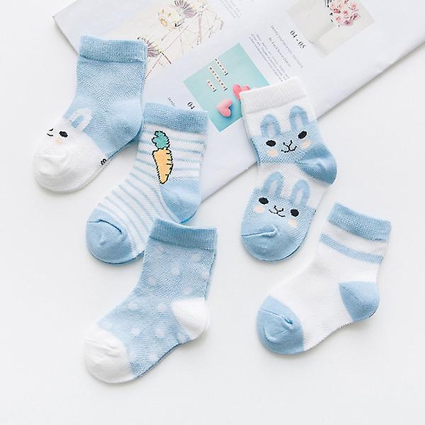 5 Par Søte Tegneserie Barnestrømper Pustende Tynne Babysokker Blue XL(7-9Year old)