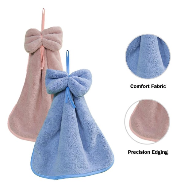 2 kpl Keittiön Korallifleece Rusetti Pyyhe/Imukykyinen Pyyhe/Riippuva Pyyhe/Käsipyyhe, Imukykyinen Pyyhe, Yksi Koko Pink*Blue