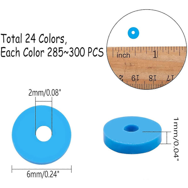 Heishi Leire Perler 6840 stk 24 Farger 6mm Vinylskive Perler Flate Runde Håndlagde Polymerleire Perler for Hawaiianske Øredobber Choker Ankelbånd Armbånd Halskjede J
