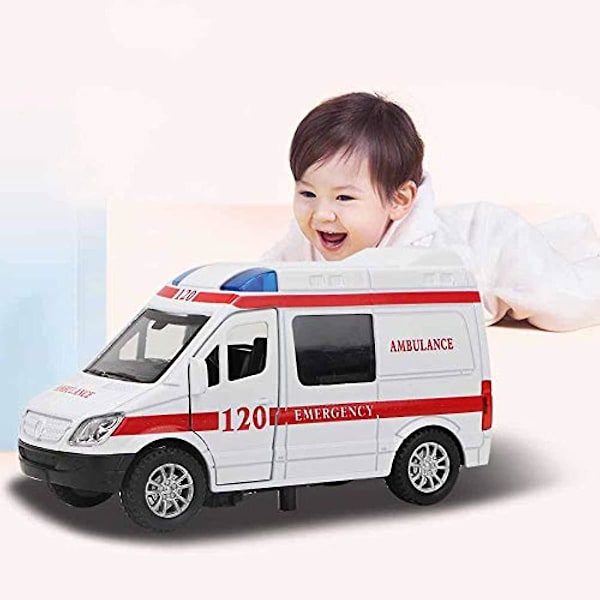 Ambulanssiauto 1:32 Mini Alloy -automallilelu, jossa ääni ja valo, opettavainen lahja yli 3-vuotiaille lapsille [punainen]
