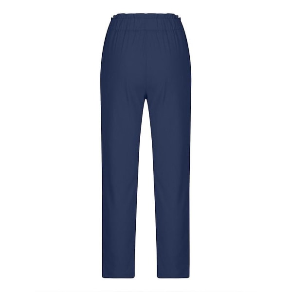 Dame Rynket Høy Midje Casual Bukser Elastiske Bukser Brown L