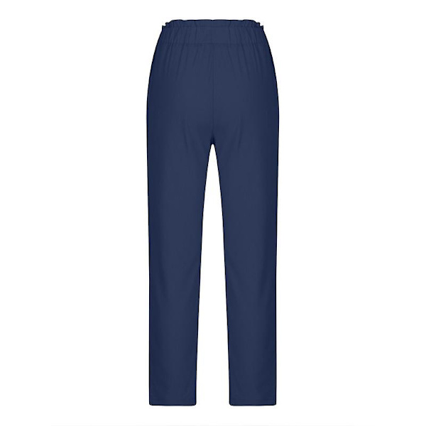 Kvinnor Volang Hög Midja Casual Byxor Elastisk Midja Byxor Navy M