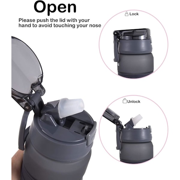 Vandflaske med sugerør 850ml Gmy Sports Tidsmarkeringer BPA-fri Drikkedunk D37 (850ml, Grå)