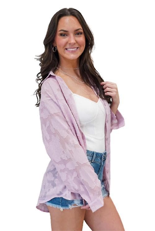 Chiffonbluse for kvinner, ensfarget, langermet med knapper Black S