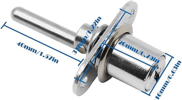 2 Stk. Dørlåseskuffe med nøgle til møbelstempellås, diameter 16 mm, længde 61 mm (sølv)