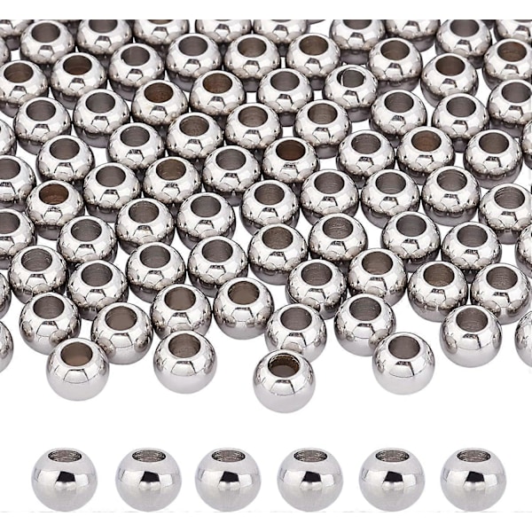 100 stk Runde Metallperler Rustfritt Stål Runde Avstandsperler 8mm
