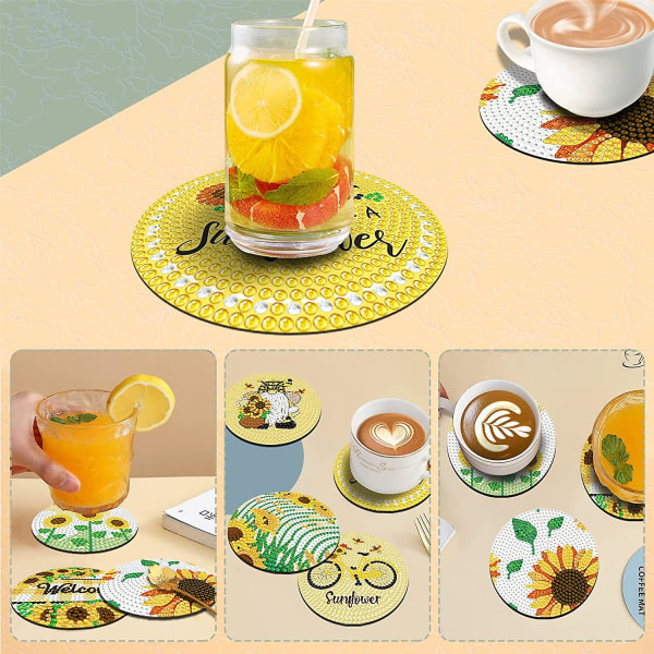 8 st Diamond Painting Coasters Kit Diy Diamond Dot Art Coasters Sunflower Small Diamond Painting Kit för vuxna Barn Nybörjare Semesterpresenter 12cm