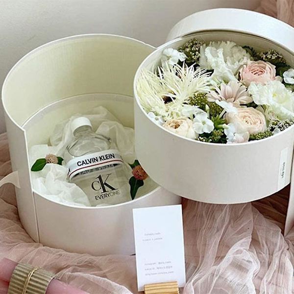 Blomsterkasse med låg til arrangementer, dobbeltlags roterende skuffe luksus Ro blomsterbuket gaveæsker emballage, 1 sæt, 19 cm (d) x 16,5 cm (h) (sort)