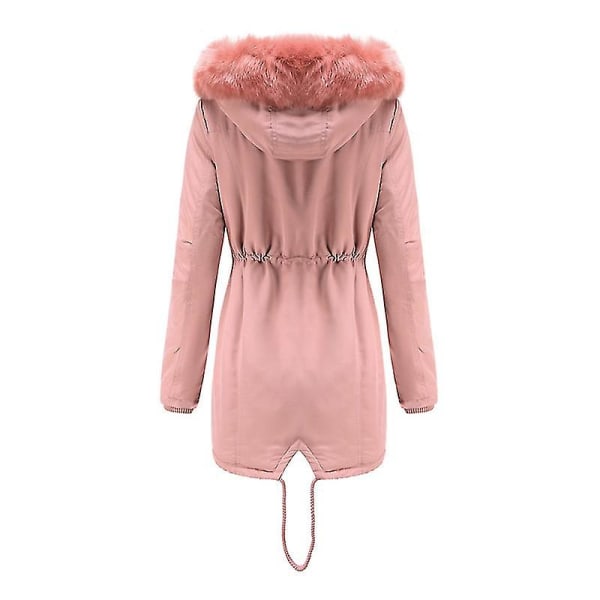 Dame Tykke Vatterte Jakker Med Avtakbar Hatt Vinter Bomullsjakke Hette Varmt Yttertøy 2XL Pink