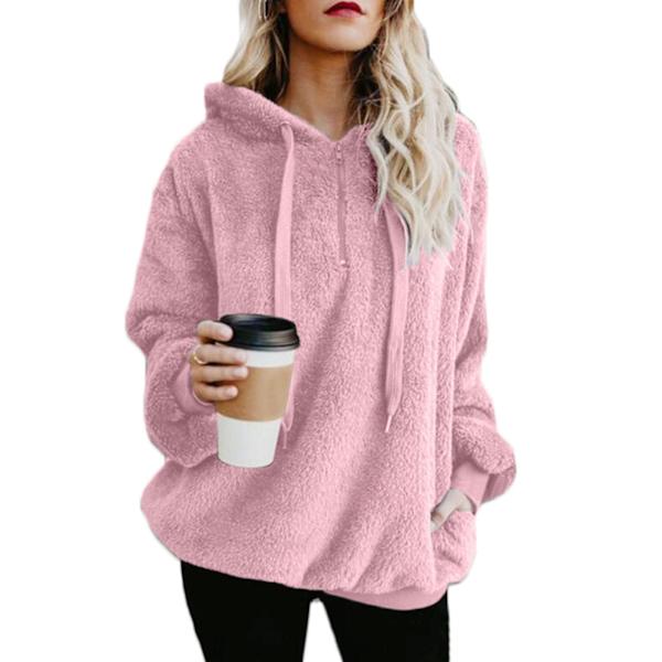 Blød Fuzzy Sweatshirt til Kvinder - Efterår & Vinter - Varmt Lynlås-Hoodie Trøje 4XL Block Color Black